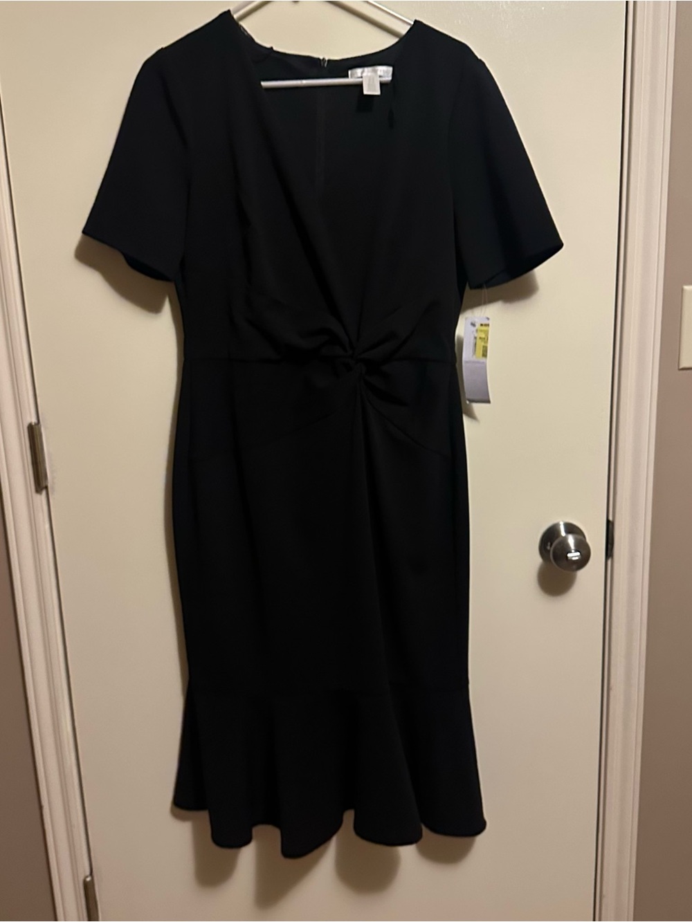 London Times Black Knot-Front Midi Dress